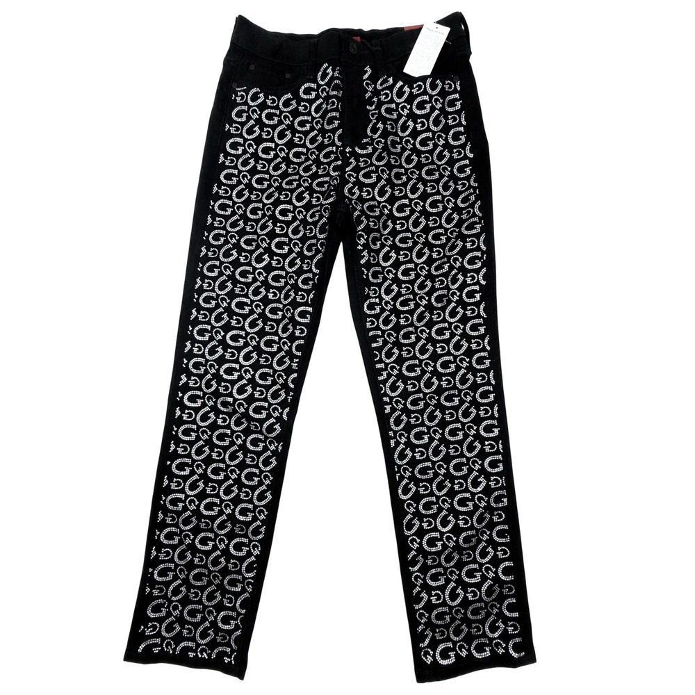 NWT Guess Girly G-Stone Slim Fit Rhinestone Logo Jeans Jet Black 28x28